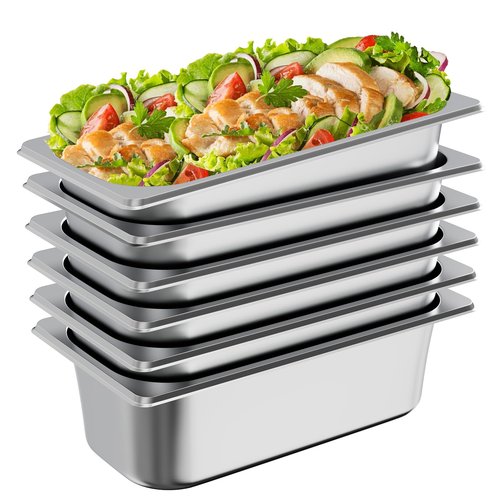ENCYS 1/3 Hotel Pans 6 inch Deep Stainless Steel Steam Table Food Pan Commercial Metal Food Catering Tray Anti Jam for Hotel Restaurant Buffet Party Supplies(Set of 6)