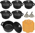 Skiennix Mini Dutch Oven - 6 Pcs Round Cast Iron Cocotte Pot with Lids & Dual Handles | 8 oz Black