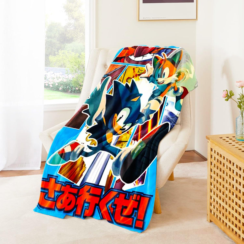 Sonic The Hedgehog Fleece Blanket Set - Bundle with Soft Video Game Blanket Plus Air Freshener, Stickers, More for Kids, Adults, Children | Cozy Sonic Fleece Blanket 45" x 60"