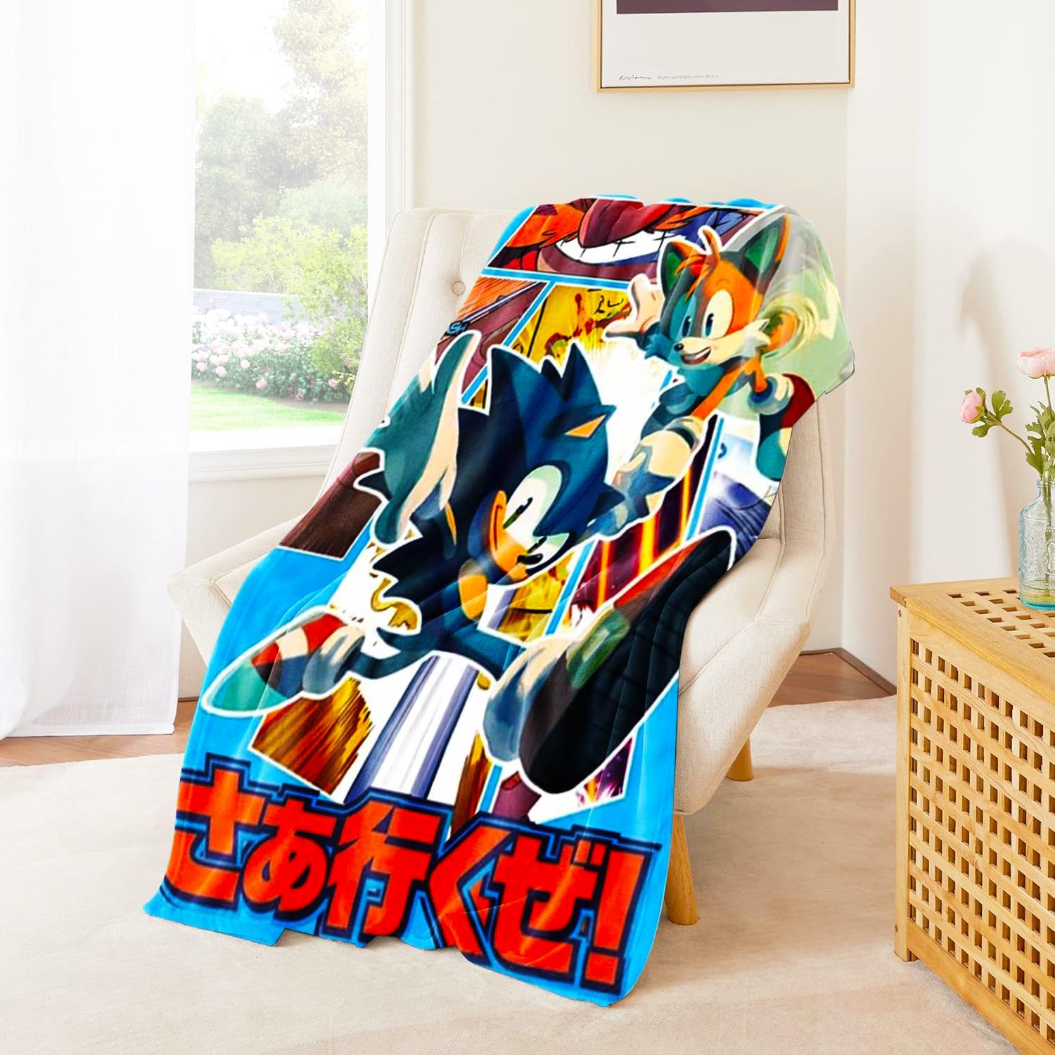 Sonic The Hedgehog Fleece Blanket Set - Bundle with Soft Video Game Blanket Plus Air Freshener, Stickers, More for Kids, Adults, Children | Cozy Sonic Fleece Blanket 45" x 60"