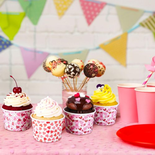 Newtay 120 Pieces Valentine's Day Heart Treat Snack Cups 8oz Disposable Paper Galentine Heart Paper Bowls Ice Cream Snack Bowls for Food Soup Hot Cold Drink
