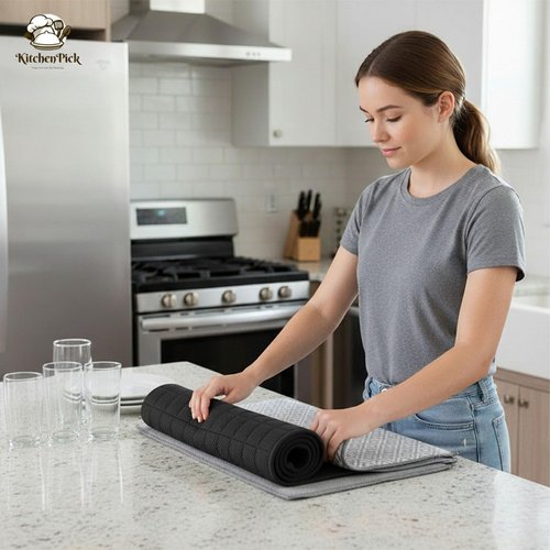 Elegant Duo Microfiber Dish Drying Mat - Large 15" x 20" Quick-Dry, Water-Absorbent Kitchen Counter Mat