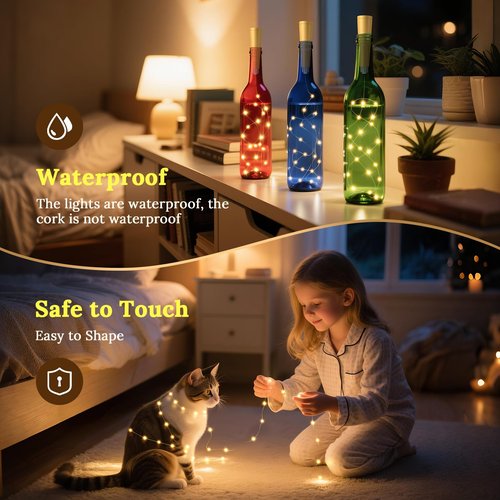 Ymenow USB Bottle Lights with Cork, 6pcs 2M 20 LED Rechargeable Battery Mini Fairy Lights with Timer & Remote Control for Wine Bottles DIY Home Table Gift Dinner Party Valentines Day Decorations