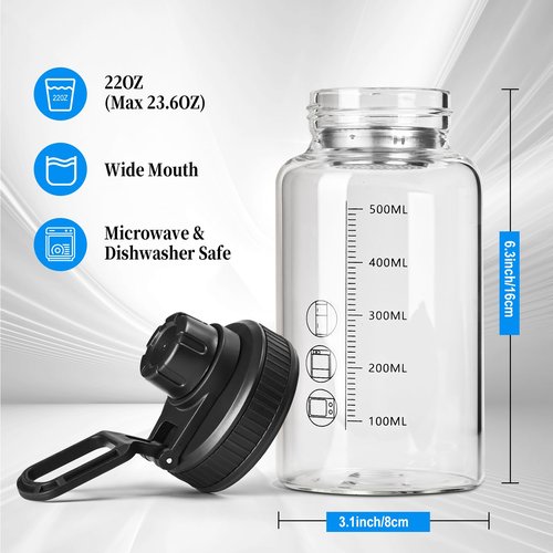 BNCWCQZ Glass Shaker Bottle, 2 Pack 22oz BPA-Free Odorless Shaker Bottle with 304 Stainless Steel Ball and Removable Cleaning Brush for Fitness Protein Mixes