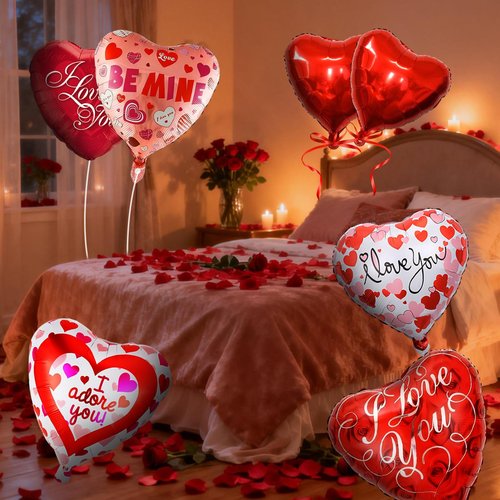 18 Pcs Valentines Day Balloons, 18 Inch Foil Valentine Heart Shaped Balloons for Valentines Day Party, Special Night Party Decorations (Valentine's Day)