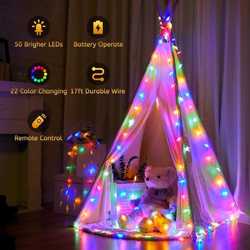Minetom Star String Lights - 50 LED Color Changing Fairy Lights with Remote & Timer | 17 ft for Bedroom, Patio, Christmas