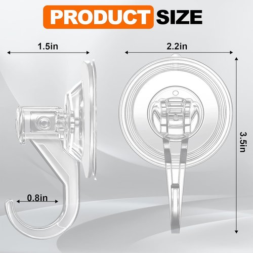 KORCCI Suction Cup Hooks - Heavy-Duty 10 LB Load, No Trace & Reusable | Clear for Bathroom & Kitchen - 2 Pack
