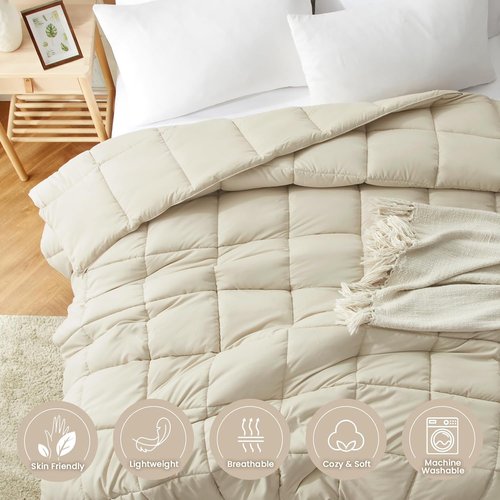 Homelike Moment King Size Comforter - Lightweight Beige Down Alternative Bedding for All Seasons