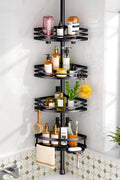 HAMITOR Shower Caddy - Rustproof Adjustable Tension Pole Organizer | 47-121 Inches - Black Bathroom Shelf for Shampoo Storage