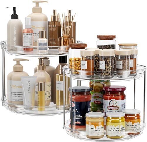LAMU Lazy Susan Turntable Organizer - 2 Pack 9.25'' Rotating Spice Rack for Kitchen & Bathroom Storage