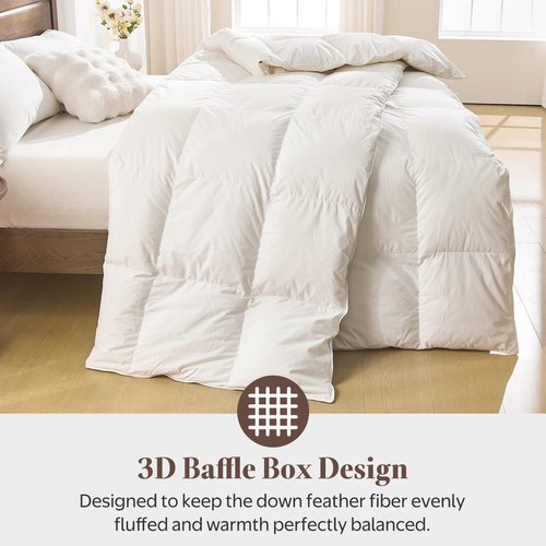 Oaken-Cat Goose Feather Down Fiber Comforter Queen Size - 100% Organic Cotton Shell All Season Duvet Insert, Medium Warmth Hotel Luxury Bedding Comforter(90x90 Inch, White)