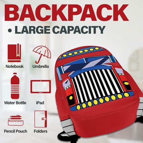 Fiwsuyr Truck Backpack for Kids Boys 16 Inch Cartoon Car Bag Travel Backpack