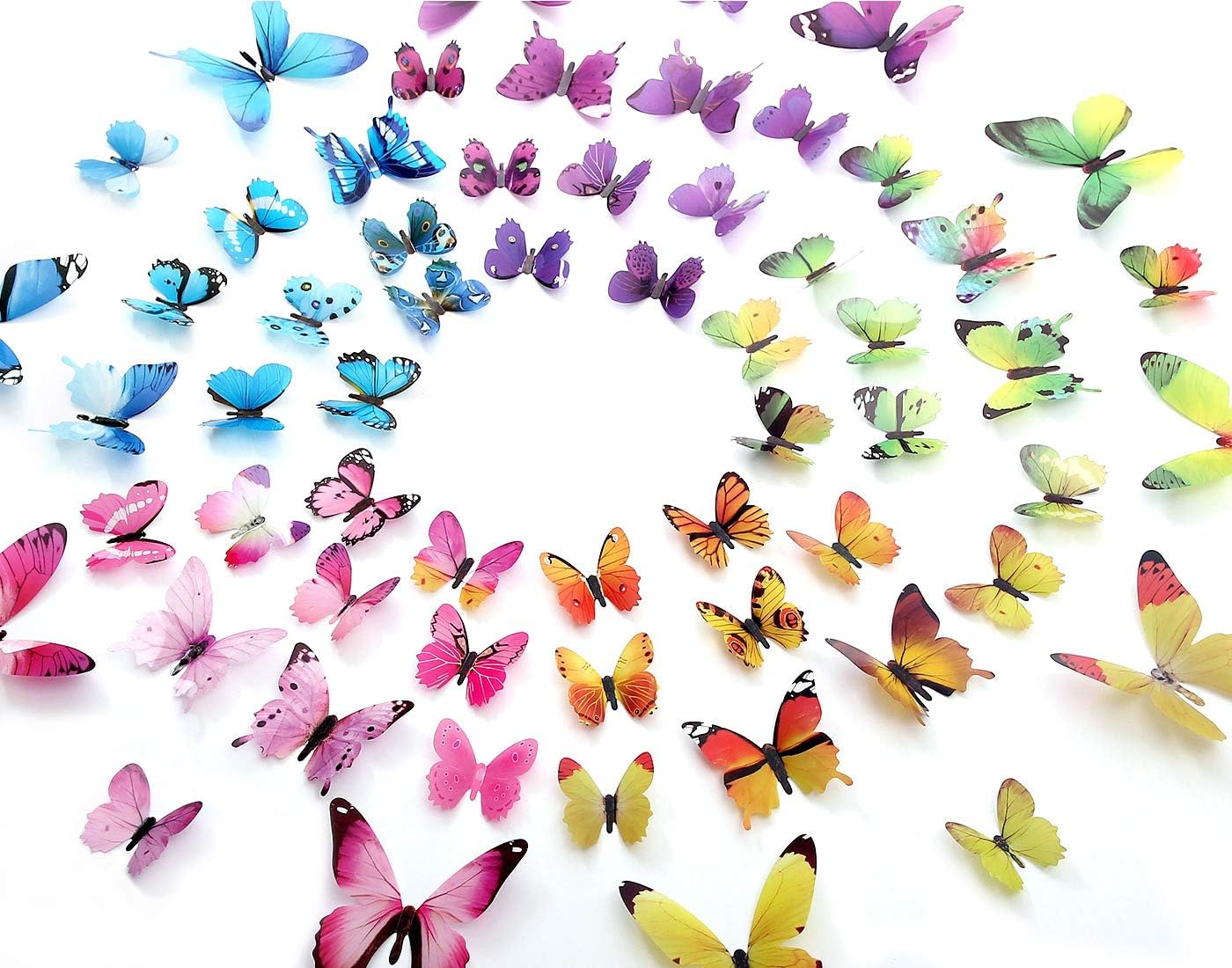 Skiennix 60pcs Butterfly Wall Decor - Vibrant Plastic Wall Art for Parties & Events | Removable Stickers