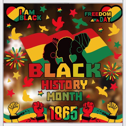Whaline 8 Sheet Black History Month Window Clings Juneteenth Freedom Day Reusable Window Decals for African American Independence Day Party Supplies