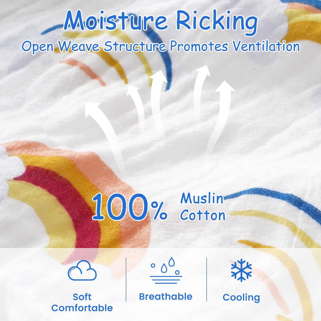 david's kids Muslin Cotton Baby Sleep Sack 18-24 Months, 2 Pack 100% Cotton Sleeping Bag for Summer, TOG 0.5 Baby Wearable Blankets with 2-Way Zipper, Soft Sleep Sacks for Newborn Infant, Rainbow