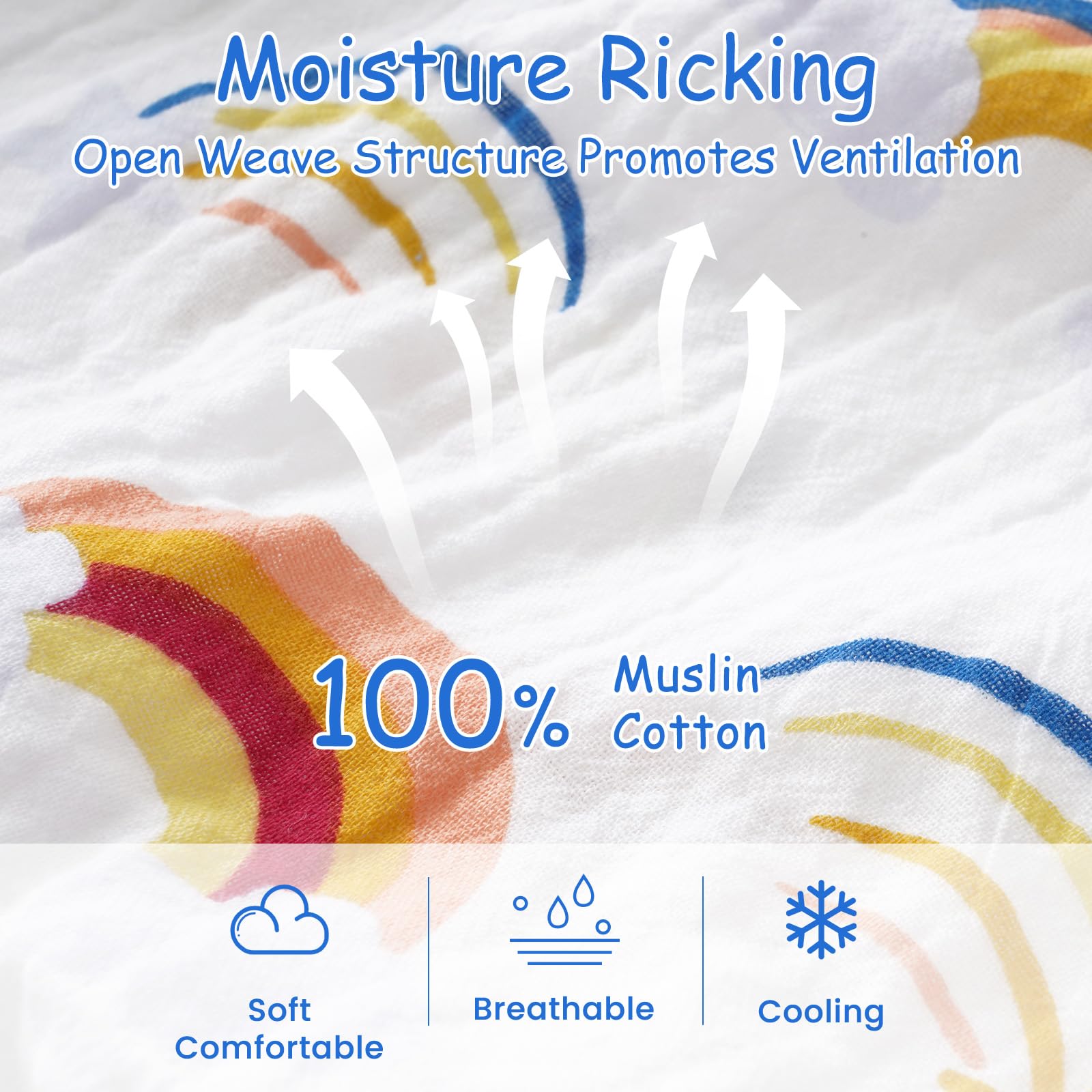 david's kids Muslin Cotton Baby Sleep Sack 18-24 Months, 2 Pack 100% Cotton Sleeping Bag for Summer, TOG 0.5 Baby Wearable Blankets with 2-Way Zipper, Soft Sleep Sacks for Newborn Infant, Rainbow