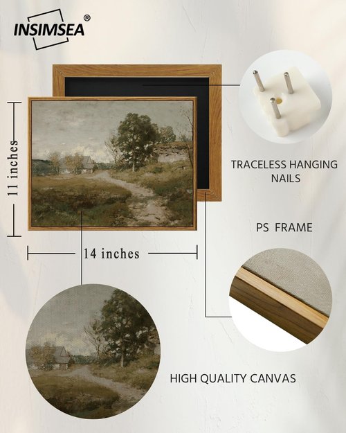 InSimSea Framed Canvas Wall Art - Vintage Rural Path Landscape Print | 11"x14" Farmhouse Decor