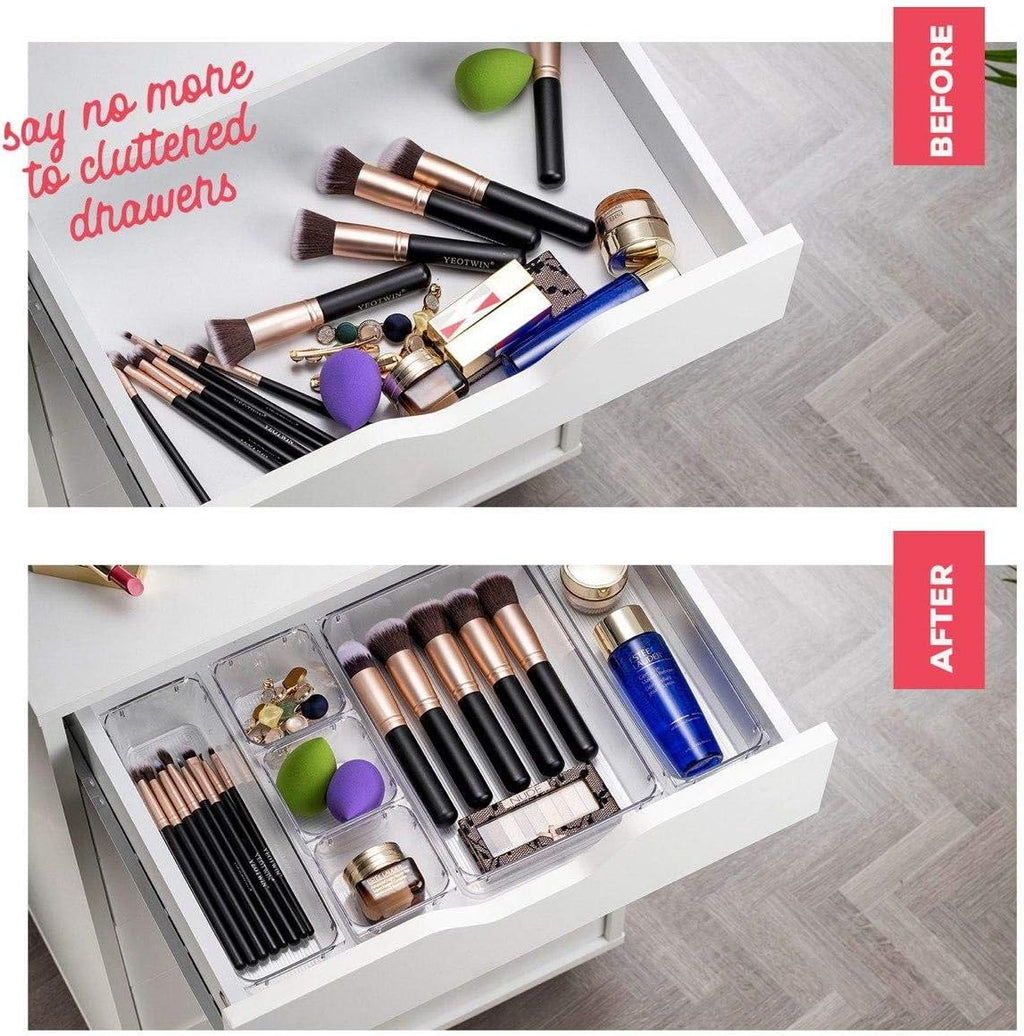 Seseno 25 PCS Clear Plastic Drawer Organizers - Versatile Storage Bins for Makeup, Kitchen & Office | 4 Sizes