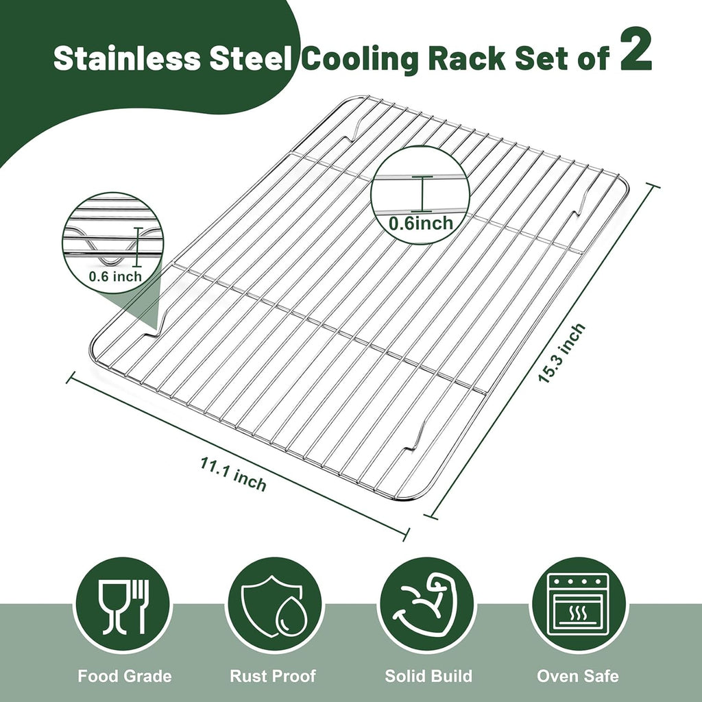 TeamFar Stainless Steel Cooling Rack - Heavy-Duty Baking Rack for Cooking & Grilling | 15.3” x 11.1” | Oven & Dishwasher Safe, Non-Toxic (2PCS)