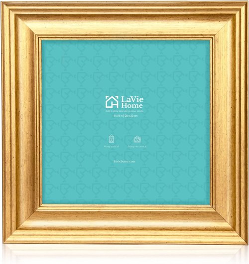 LaVie Home 8x8 Picture Frame - Gold Square Photo Frame Set with High Definition Glass for Wall & Table Display