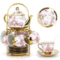 20 Pcs Porcelain Tea Set With Metal Holder,European Ceramic Tea Party Set for Adults,700ml Teapot,Beautiful Tea Cup Gift Sets for Home&Party (Cup-160ml)