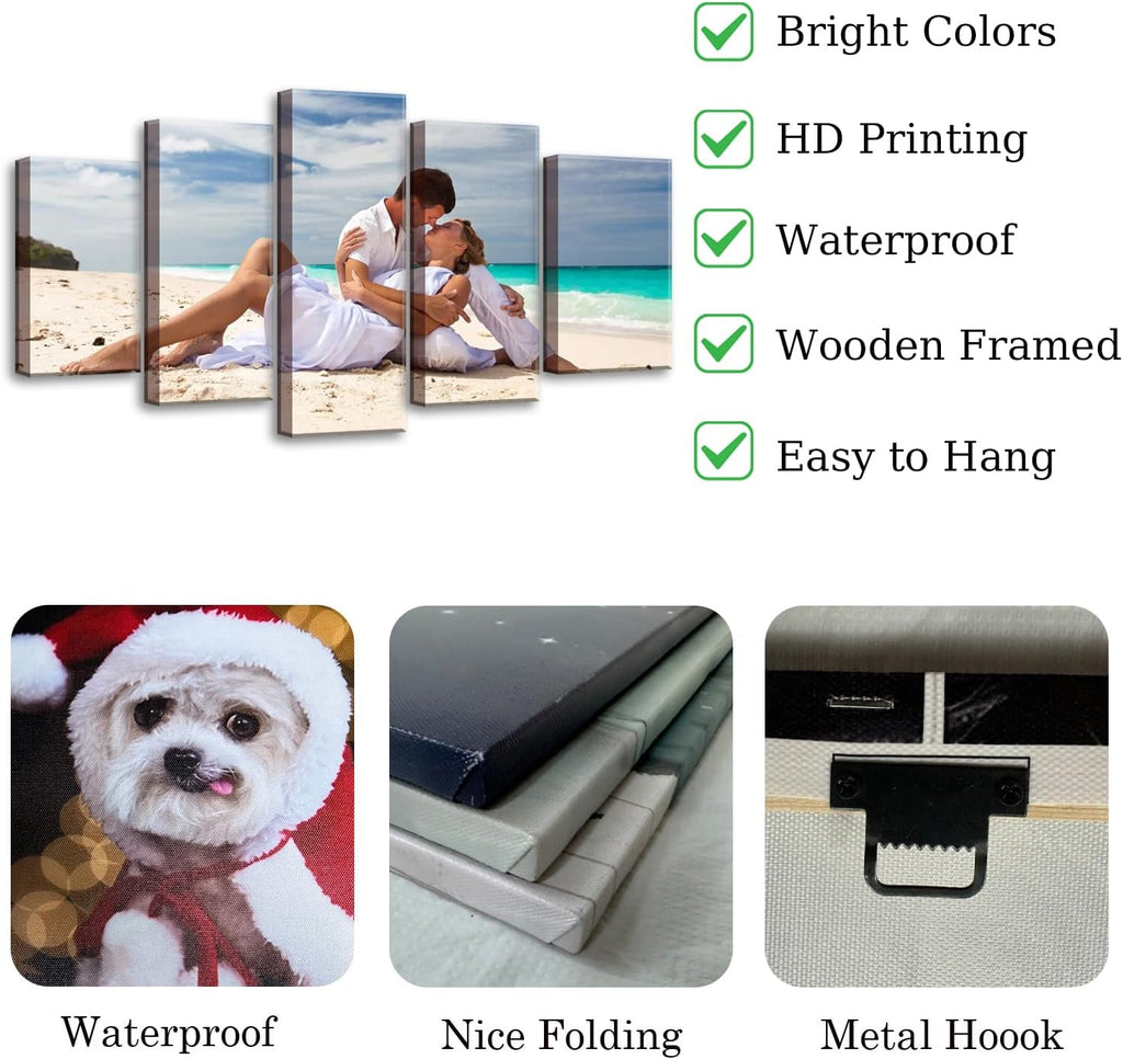 ZHIYYHAO Customized Canvas Prints - Personalized Family Portraits & Pet Photos | Framed Wall Art (5 Panels, Various Sizes)