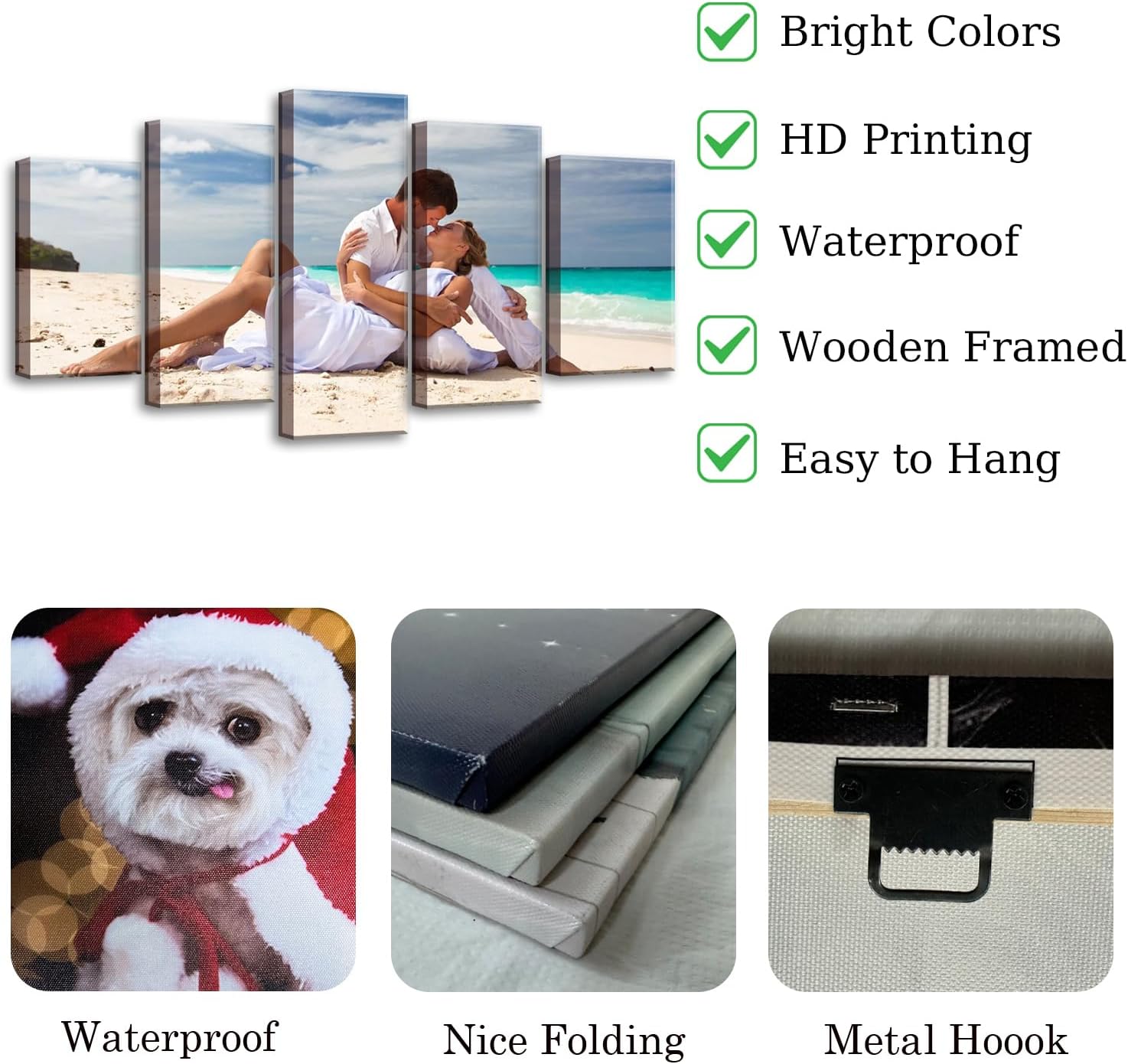 ZHIYYHAO Customized Canvas Prints - Personalized Family Portraits & Pet Photos | Framed Wall Art (5 Panels, Various Sizes)
