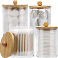 Tbestmax Cotton Swab Holder Dispenser - 4 Pack Clear Plastic Apothecary Jars with Bamboo Lids (12oz, 10oz)