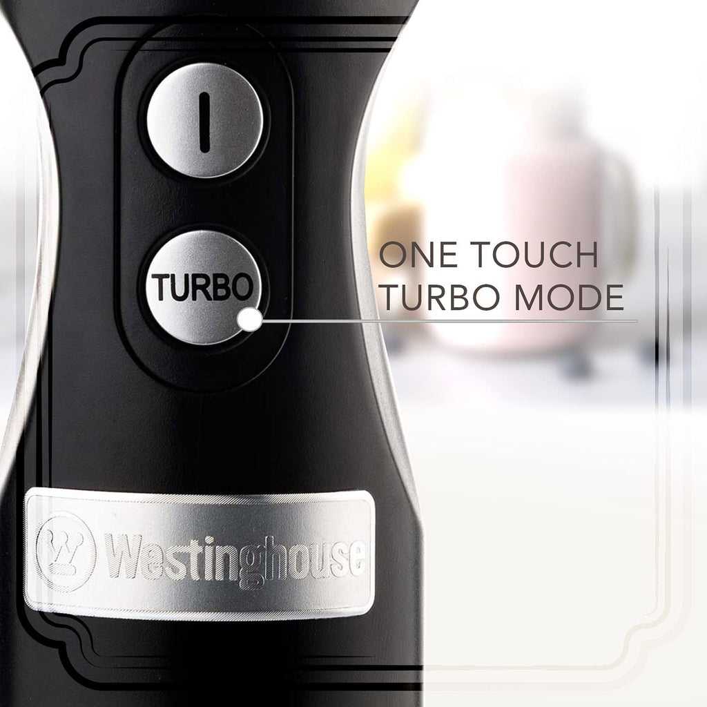 Westinghouse Hand Blender - 5-Speed Immersion Blender with Turbo Function, Stainless Steel Blades & Rod, 500W Power, Detachable Easy Clean Design, Best for Smoothies & Soups - Retro Appliance, Black