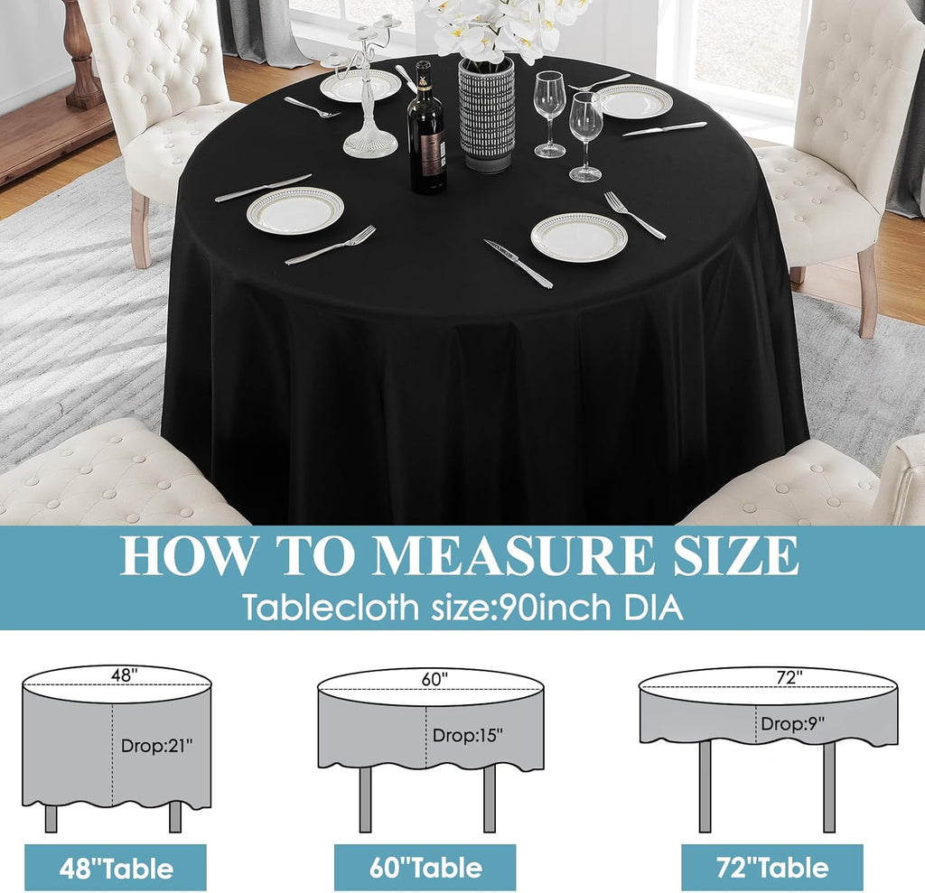 VidaFete 90-Inch Round Tablecloth - Stain Resistant & Wrinkle-Free Polyester for Dining & Events | Black