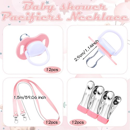 Geelin 12 Sets Swing Pacifier Baby Shower Games Funny Gender Reveal Games, Include 1 Wooden Sign and 12 Plastic Pacifiers for Bridal Baby Shower Gender Reveal Party Women Men(Bear,Pink)
