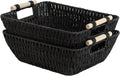 StorageWorks Large Wicker Storage Basket - Organize with Wooden Handles | Black, 2-Pack