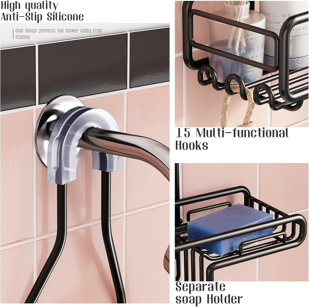 Skiennix Shower Caddy - Adjustable Overhead Organizer for Tall Showerheads | Extra Large Storage for Shampoo & Soap