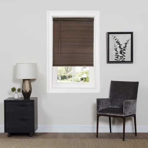 Achim Home Decor Cordless Mini Blinds - Room Darkening, 27" W x 64" L, 1" Slat - Mahogany Finish