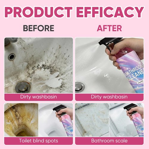 Diinou Bathroom Descaler Foam Cleaner, 10 Fl Oz Powerful Pink Bathroom Cleaner Spray,Bathrooms Descaler Foam Cleaners, Stubborn Stains Cleaner for Sink Tub Floor Tile (1set/300ml)