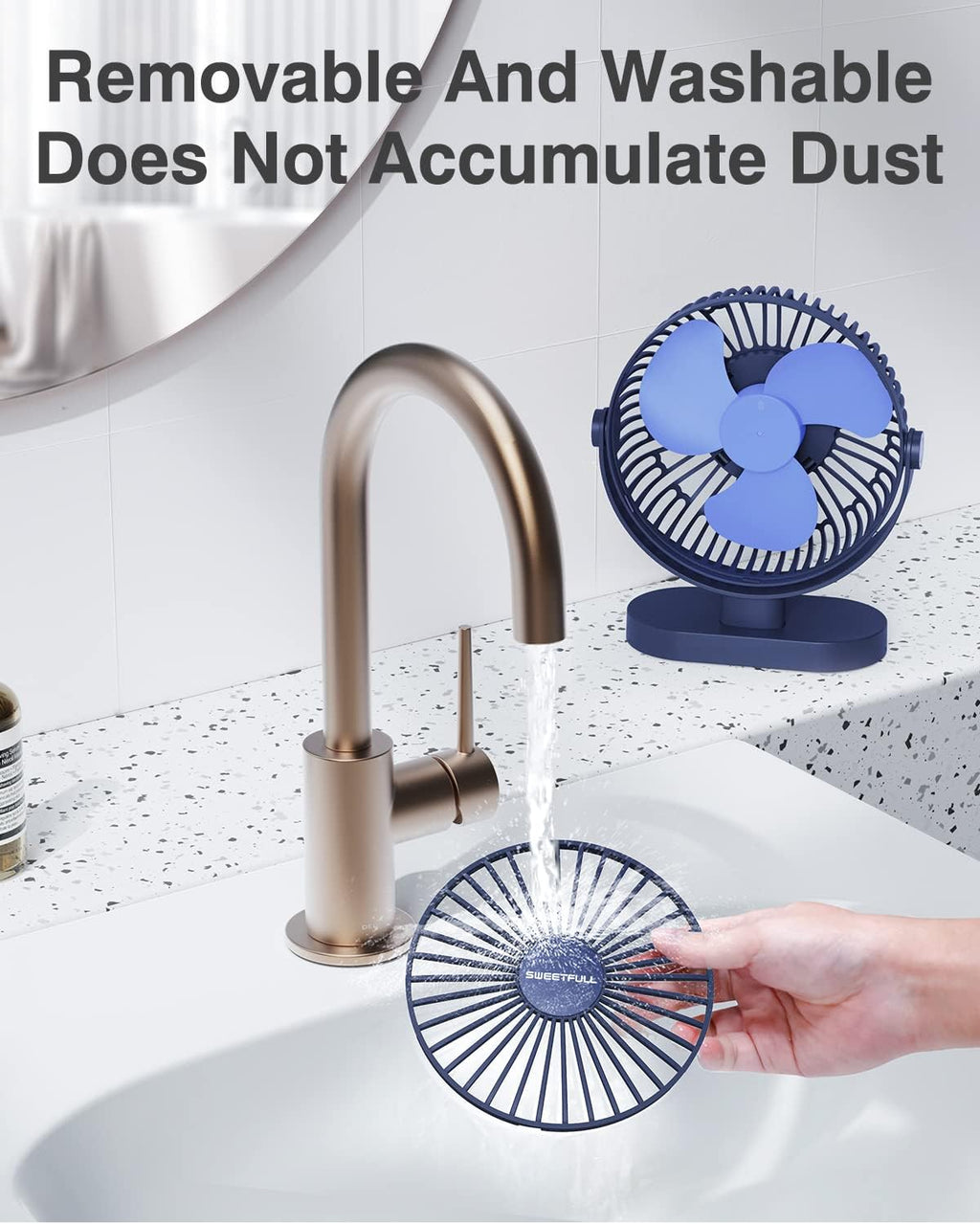Sweetfull Small USB Desk Fan - Portable 3-Speed Mini Fan with 360° Adjustment | Quiet Operation in Blue