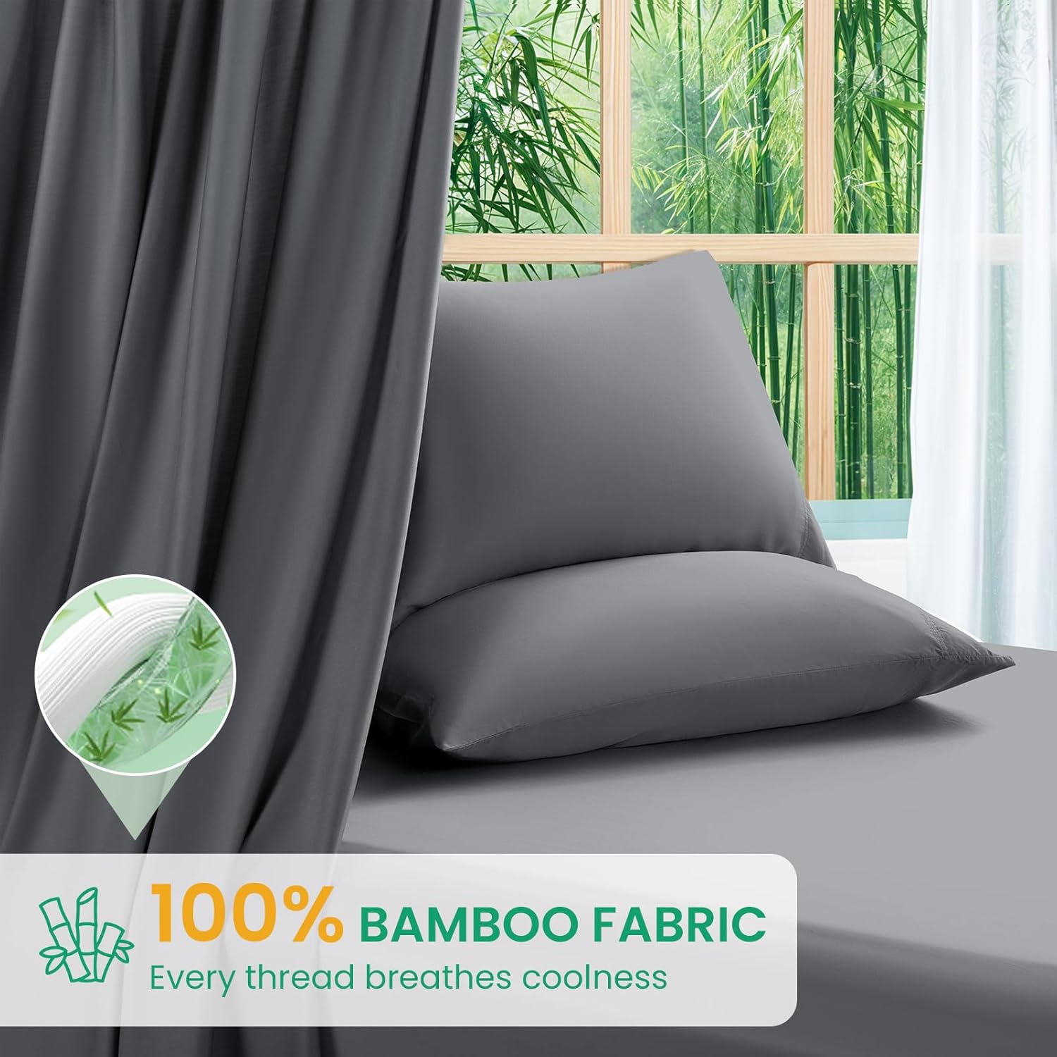 SONORO KATE Queen Size Bamboo Viscose Sheets - Ultra Breathable & Cooling 4PC Set (Dark Grey)