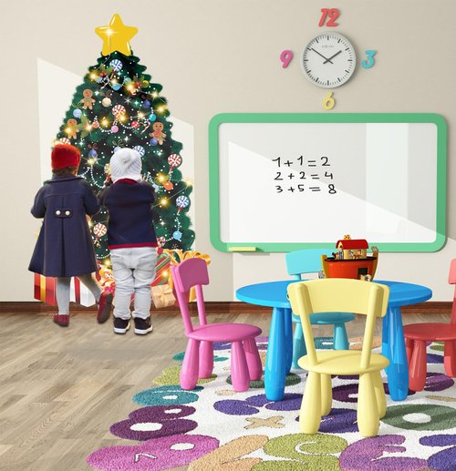 SietDESEO 51 x 31 Inch Christmas Tree Bulletin Board Decoration Large Paper Christmas Tree with Fairy Light Xmas Wall Decor for Classroom Home Office Window Chalkboard Cardboard