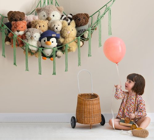 Mirolam Stuffed Animal Hammock - Corner Net Toy Storage Organizer in Matcha Green for Bedroom & Nursery Decor