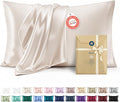 Bedsure Satin Pillowcases - Luxurious Cooling Queen Size Set of 2 | Envelope Closure, Beige 20x30 Inches