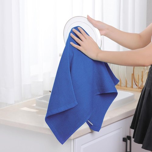 Homaxy Kitchen Dish Towels - 100% Cotton Waffle Weave, Ultra Soft & Absorbent, 13 x 28 Inches, 4-Pack | Blueberry