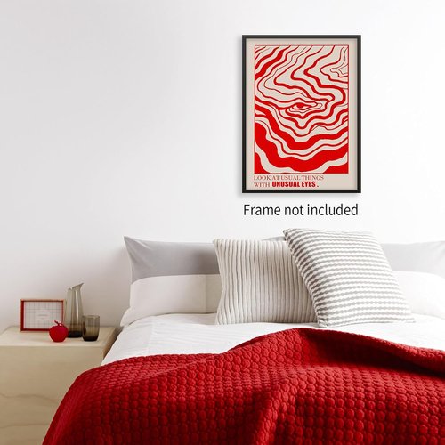 Medpol Retro Red Abstract Eye Canvas Wall Art - Vintage 60s/70s Psychedelic Decor | 12x16 Inch Unframed