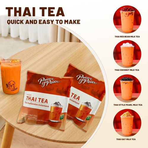Prince of Peace 3 in 1 Instant Thai Tea Beverage, 24 Sachets Value Size – Instant Hot or Cold Beverage – Easy to Brew – Made with Authentic Thai Tea Recipe, Rich and Creamy Taste – Just Add Water