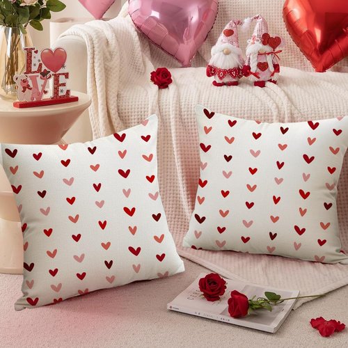 RABUSOFA Valentines Pillow Covers 18x18 inch Set of 2 Valentine's Day Decorations Red Love Heart Decorative Throw Pillows for Bedroom Sofa Couch Holiday Wedding Festivals Home Decor