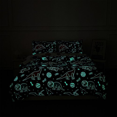 NTBED Dinosaur Kids Comforter Set Twin Size 5 Pieces Bed in A Bag for Boys Girls,Glow in The Dark Space Planet Bedding Set with Sheet