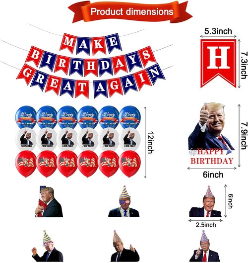 Make Birthdays Great Again Party Decorations Kit - Red & Blue Balloons, Banner & Cake Toppers for Patriotic Themes