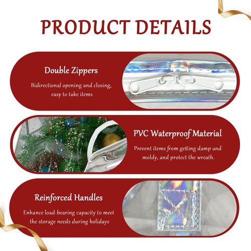 Homyfort 24" Christmas Wreath Storage Container - Waterproof Heavy Duty Wreath Bag with Reinforced Handles, Transparent PVC Wreath Holder for Xmas Holiday Seasonal Wreath Garland
