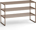 SONGMICS 3-Tier Shoe Rack - Stackable Metal Organizer for 16-20 Pairs | Walnut Brown, 11.8 x 36.2 x 21.7 Inches