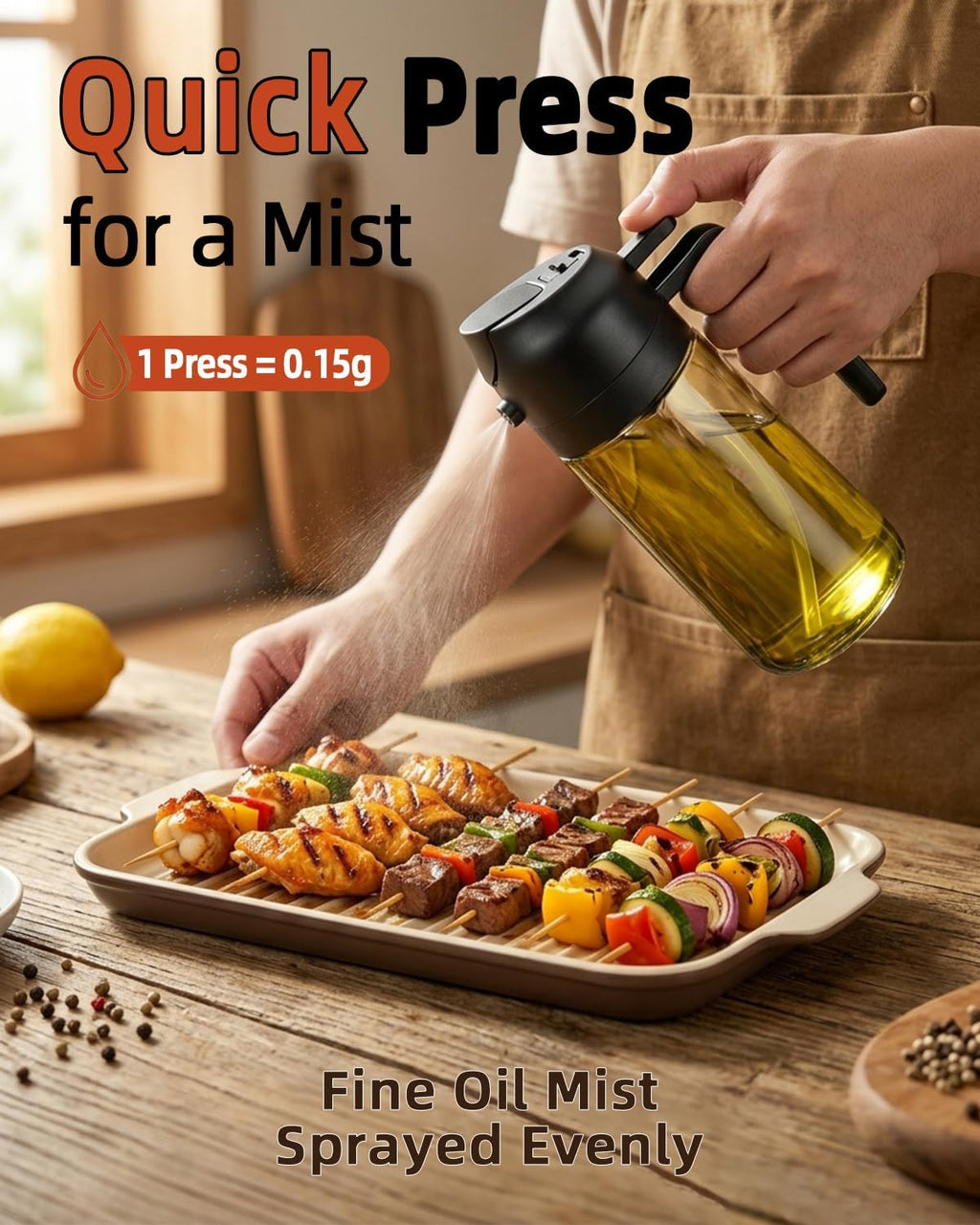 Oil Sprayer 16oz by [Brand Name] - 2-in-1 Food Grade Glass Dispenser for Cooking & BBQ (Black)