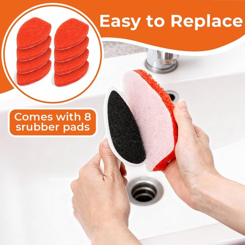 Bathtub Scrubber with Long Handle - Shower Scrub Brush with 8 Replacement Scouring Pads, Bathroom Cleaning Brush for Tub, Tile, Floor